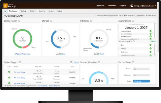 Screenshot della dashboard di Barracuda Backup