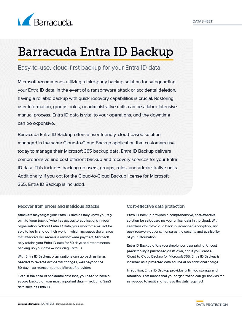 Scarica la scheda dati di Entra ID Backup